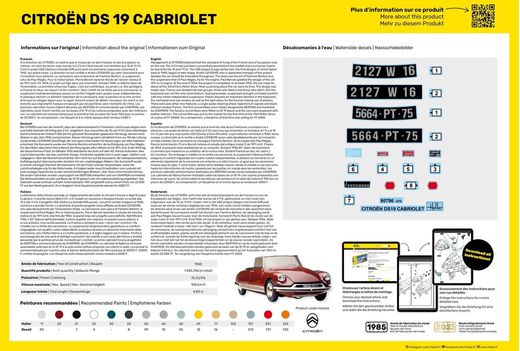 Maquette voiture de collection : Starter Kit Citroen DS 19 Cabriolet 1/16 - Heller 56796