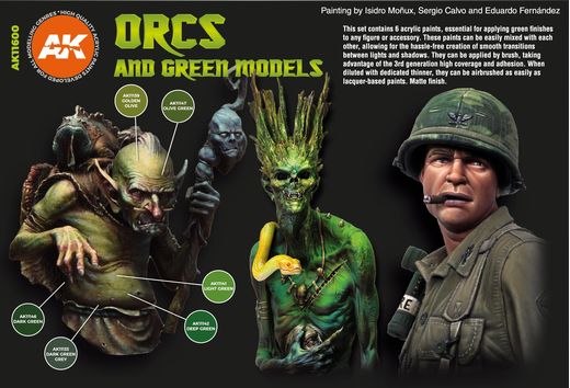 Coffret de peintures pour maquettes : Set de couleur orcs et créatures vertes - Ak Interactive AK11600