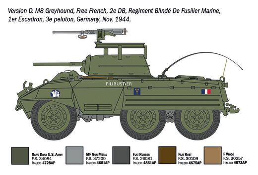 Maquette de char américain : M8 Greyhound / Véhicule utilitaire blindé M20 au 1/72 - Italeri 07087 - 7087