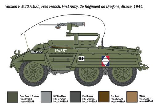 Maquette de char américain : M8 Greyhound / Véhicule utilitaire blindé M20 au 1/72 - Italeri 07087 - 7087