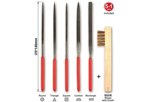 Outil de modélisme : Set de 5 limes à aiguilles + 1 brosse métallique - Master tools 09964