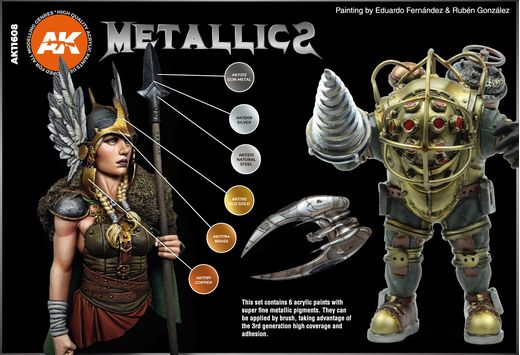 Coffret de peintures pour maquettes : Set de couleur métalliques - Ak Interactive AK11608