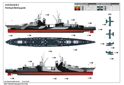 Maquette de navire de guerre :  Croiseur lourd US CA-35 USS Indianapolis 1944 - 1:350 - Trumpeter 05327