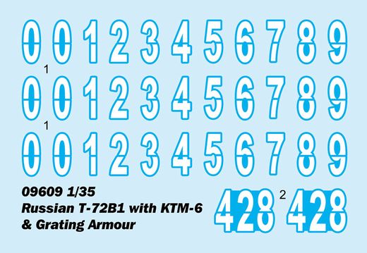 Maquette militaire : T-72B1 russe avec KTM-6 et armure de grille 1/35 - Trumpeter 09609