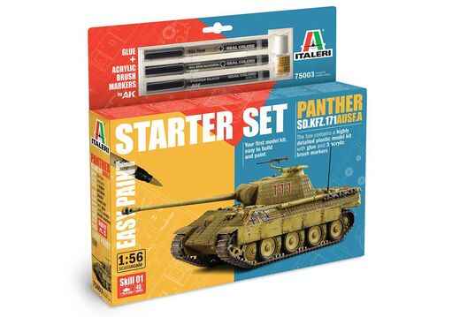 Coffret cadeau véhicule militaire : Starter set Panther Sd.Kfz.171 Ausf. A 1/56 - Italeri 75003