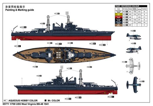 Maquette militaire : USS West Virginia BB-48 1941 1/700 Pearl Harbor - Trumpeter 5771 - 05771