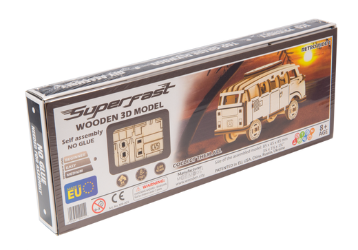 Puzzle 3D / Maquette bois - Bus Retro Superfast - Wooden City MB001