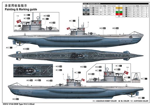 Maquette sous-marin militaire : DKM Navy Type VII-C U-Boat - 1:144 - Trumpeter 05912 5912