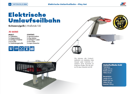 Télécabine et télésiège : Gare de station de ski jaune et noire 1/32 - JC 84383 5681