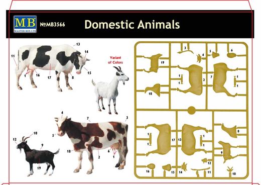 Figurines animales : Set de bétail (ovins et bovins) - 1:35 - Masterbox 03566