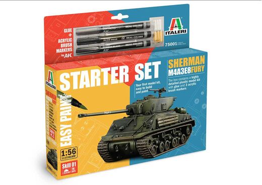 Coffret de modélisme militaire US : Starter set M4A3E8 Sherman Fury 1/56 - Italeri 75001