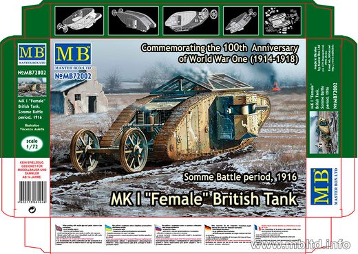 Maquette blindés : Char britannique Mk.I "Female" - 1:72 - Masterbox 72002