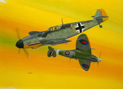 Maquette avion militaire : Model Set Combat Set Bf109G-10 & Spitfire Mk V - 1:72 - Revell 63710 - france-maquette.fr