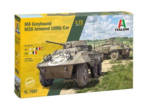 Maquette de char américain : M8 Greyhound / Véhicule utilitaire blindé M20 au 1/72 - Italeri 07087 - 7087