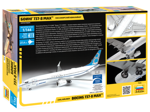 Maquette d'avion civil : Boeing 737 Max 8 - 1/144 - Zvezda 07026