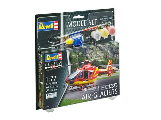 Maquette hélicoptère de transport : Model set Airbus EC135 Air-Glaciers - 1/72 - Revell 64986