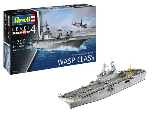 Maquette navire militaire : Model set Transporteur d'assaut USS WASP CLASS 1/700 - Revell 65178