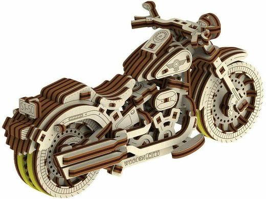 Puzzle 3D / Maquette bois - Moto Cruiser V-Twin mécanisée - 1:13 - Wooden City WR342