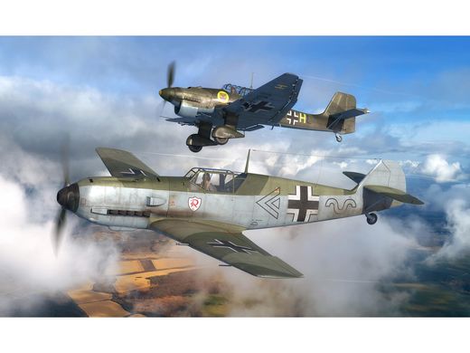 Coffret cadeau avions : Model set Messerschmitt Bf109E & Junkers Ju87B Stuka 1/144 - Revell 63770