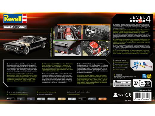 Maquette voiture : Fast & Furious - Dominic's 1971 Plymouth GTX 1/24 - Revell 07692
