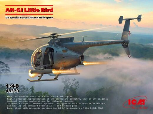 Maquette hélicoptère : AH-6J Little Bird, US Special Forces Attack Helicopter 1/48 - ICM 48370
