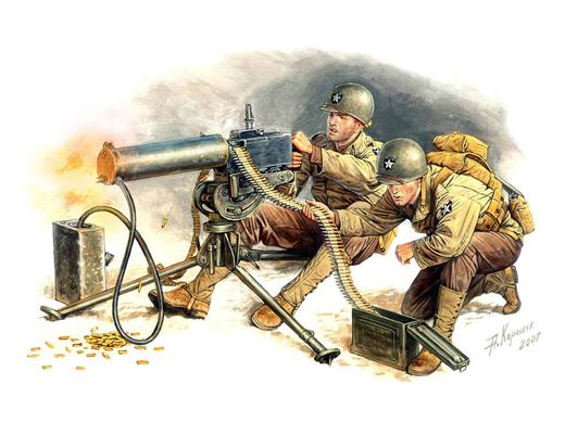 Figurines militaires : Équipe de mitrailleuse Us Browning Cal. 30 - 1:35 - Masterbox 03519