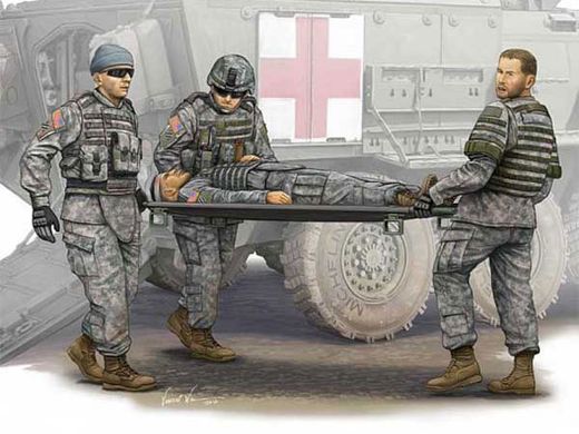 Figurines militaires : équipe médicale avec civière - Armée US - 1:35 - Trumpeter 00430