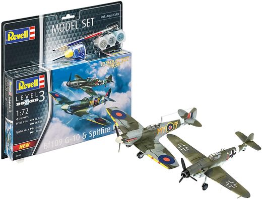 Boîte maquette avion militaire : Model Set Combat Set Bf109G-10 & Spitfire Mk V - 1:72 - Revell 63710