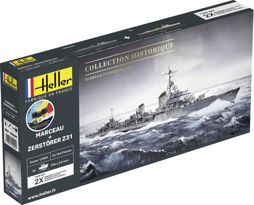 Maquette bateau : Starter Kit Marceau + Zerstörer Z31 TWINSET - 1:400 - Heller 55009