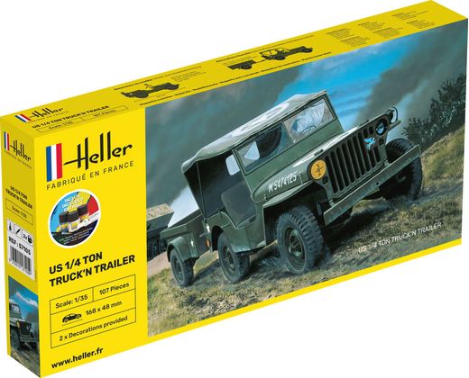 Maquette militaire de véhicule léger  : Starter kit US 1/4 Ton Truck 'n Trailer - 1/35 - Heller 57105