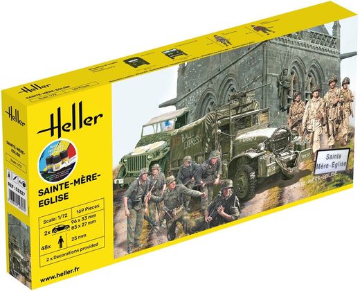 Maquette diorama militaire : Starter Kit Bataille de Sainte-Mère-Eglise 1/72 - Heller 52327