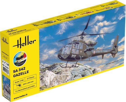 Coffret cadeau maquette avion militaire : Starter Kit SA 342 Gazelle 1/48 - Heller 56486