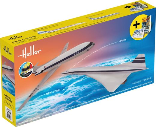 Maquette avions modernes : Starter kit Caravelle + Concorde 1/100 - Heller 52333