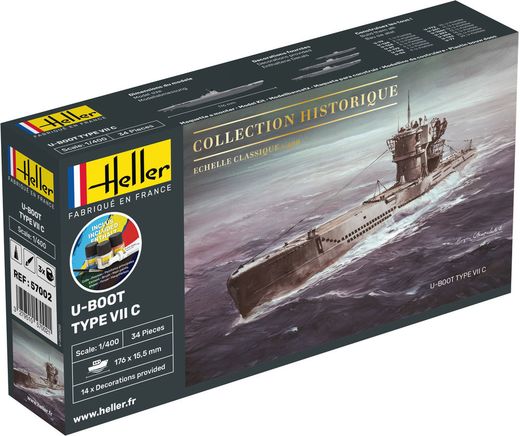 Maquette sous-marin : Starter Kit U-Boot Type VII C - 1:400 - Heller 57002