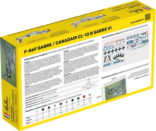 Maquette avion militaire : Starter Kit F-86F Sabre / Canadair CL-13 B Sabre VI - 1:72 - Heller 56277