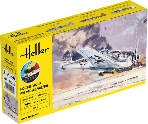 Maquette chasseur allemand : Starter kit FW 190 - 1/72 - Heller 56235