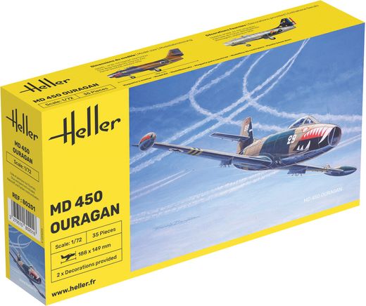 Maquette avion militaire : MD 450 Ouragan 1/72 - Heller 80201