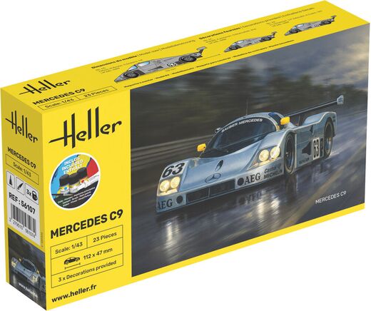 Maquette de voiture de course : Starter kit Mercedes C9 au 1/43 - Heller 56107