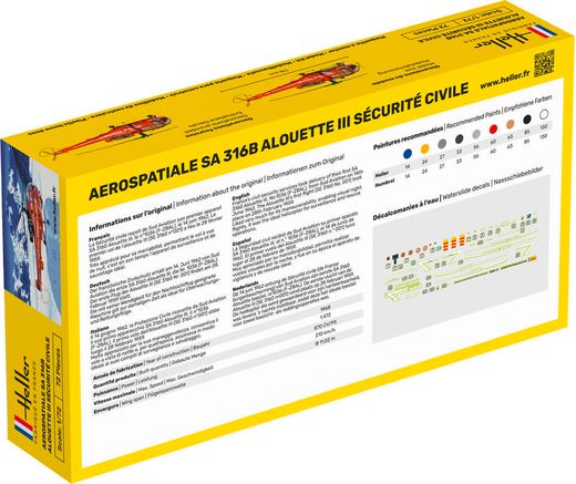 Maquette Hélicoptère Français : Alouette III Sécurité Civile - Heller 80289