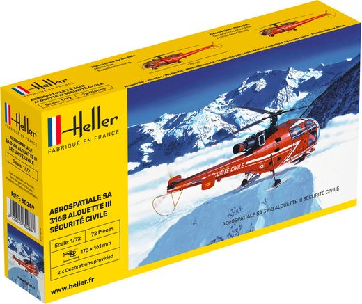 Maquette Hélicoptère Français : Alouette III Sécurité Civile - Heller 80289