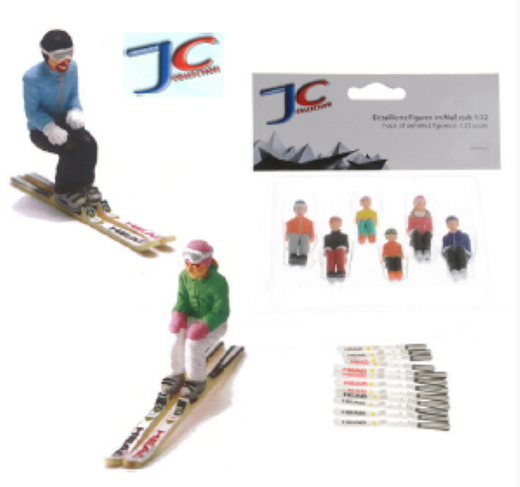 Figurines miniatures de 6 personnages assis avec skis - 1:32 - JC collection 5677-54200