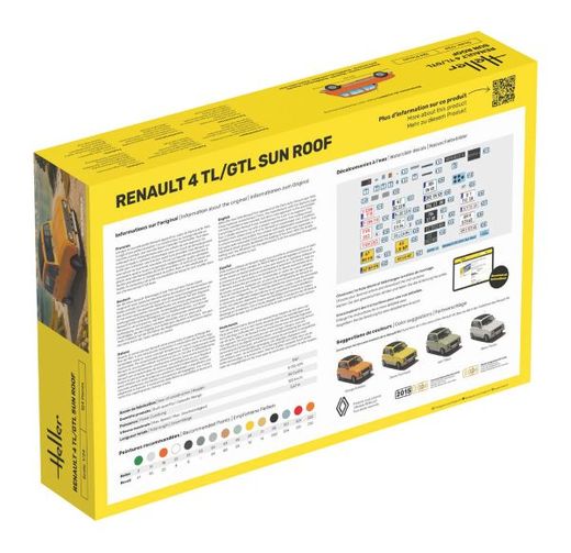 Maquette voiture : Starter Kit Renault 4 TL/GTL Sun Roof au 1/24 - Heller 58704