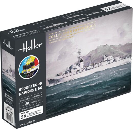 Maquette bateau : Starter Kit Escorteurs Rapides E 50 1/400 - Heller 57093