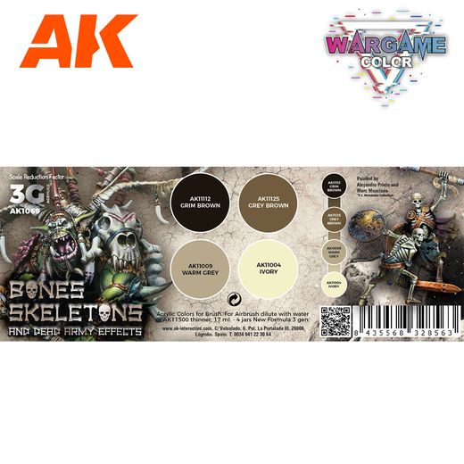 Peintures pour figurines : Wargame Color set Bones and skeletons - AK 1069