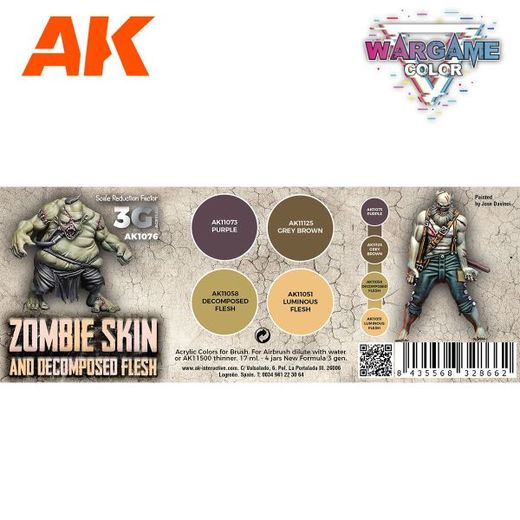 Set de couleurs pour figurines de wargame couleurs de peau de zombies.