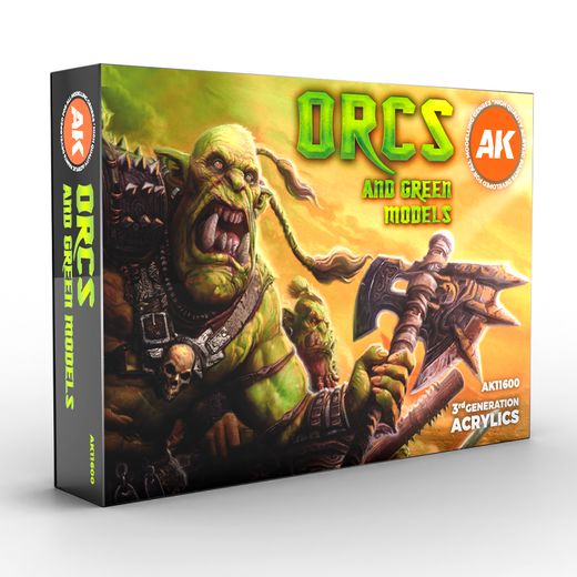 Coffret de peintures pour maquettes : Set de couleur orcs et créatures vertes - Ak Interactive AK11600
