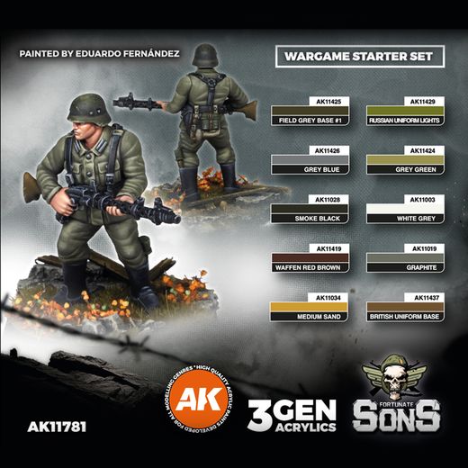 Division de panzergenadiers allemands, Europe – Coffret de démarrage pour jeu de wargame – 10 couleurs et figurine exclusive (mitrailleur allemand) - Ak Interactive AK11781