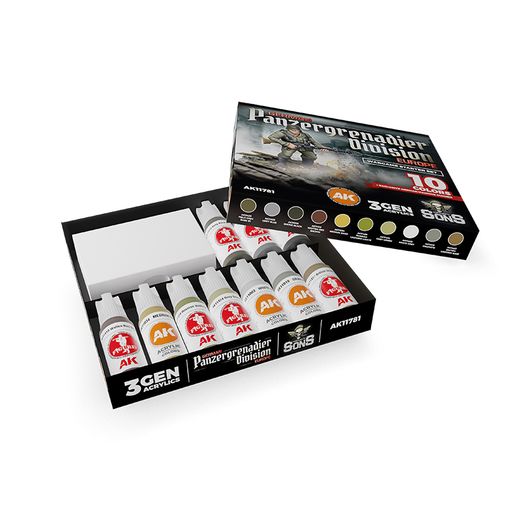 Division de panzergenadiers allemands, Europe – Coffret de démarrage pour jeu de wargame – 10 couleurs et figurine exclusive (mitrailleur allemand) - Ak Interactive AK11781