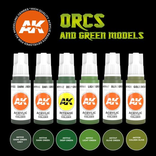 Coffret de peintures pour maquettes : Set de couleur orcs et créatures vertes - Ak Interactive AK11600