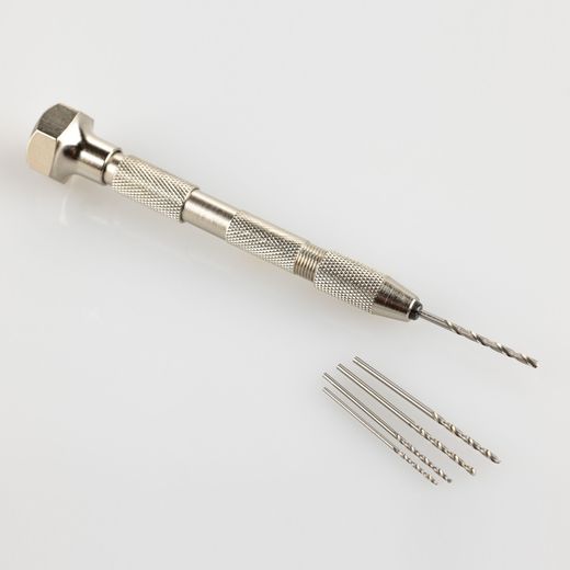 Outils de modélisme : Perceuse à main avec cinq forets (1, 1,2, 1,4, 1,5, 1,8 mm) - Heller 99019